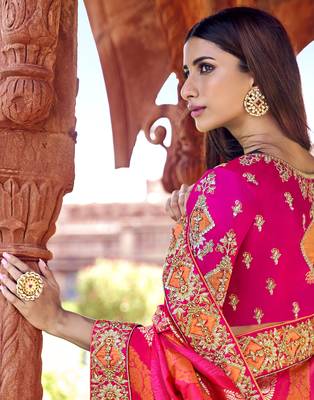 Multicolor embroidered silk blend saree with blouse 2