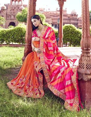 Multicolor embroidered silk blend saree with blouse 3
