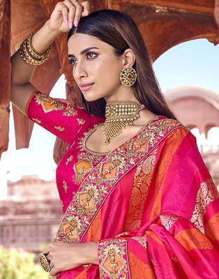 Multicolor embroidered silk blend saree with blouse 4