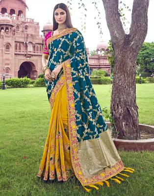 Multicolor embroidered silk blend saree with blouse 1