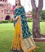 Multicolor embroidered silk blend saree with blouse