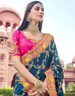 Multicolor embroidered silk blend saree with blouse 2