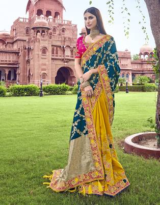 Multicolor embroidered silk blend saree with blouse 3