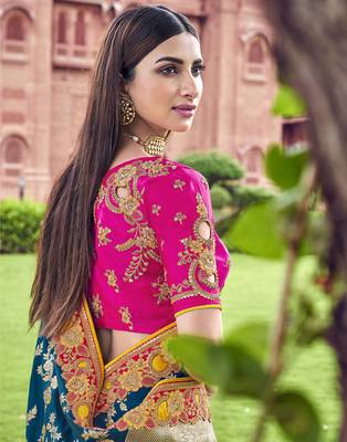 Multicolor embroidered silk blend saree with blouse 4