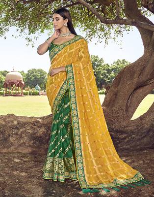 Multicolor embroidered silk blend saree with blouse 1