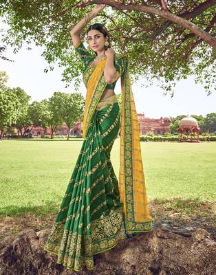 Multicolor embroidered silk blend saree with blouse 2