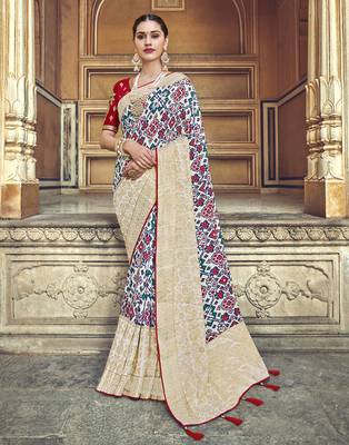 Multicolor embroidered silk blend saree with blouse 1