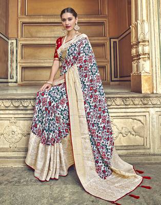 Multicolor embroidered silk blend saree with blouse 3