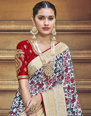Multicolor embroidered silk blend saree with blouse 4