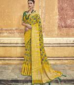 Yellow embroidered silk blend saree with blouse
