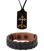 Celtic Cross Leather Pendant & Black Woven Leather Bracelet Combo