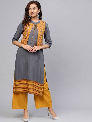 Grey printed liva kurtas-and-kurtis 1