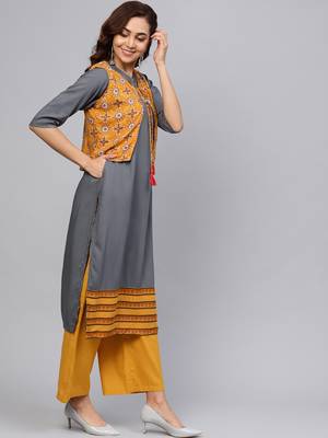 Grey printed liva kurtas-and-kurtis 3