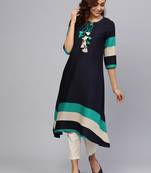 Navy-blue plain liva kurtas-and-kurtis