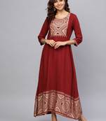 Maroon printed liva long-kurtis
