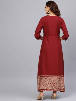 Maroon printed liva long-kurtis 2