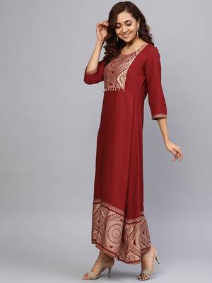 Maroon printed liva long-kurtis 3
