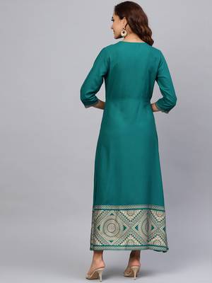Dark-teal printed liva long-kurtis 2