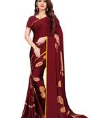 Maroon printed satin saree with blouse