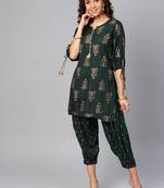 Green floral print rayon salwar