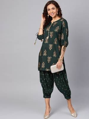 Green floral print rayon salwar 3