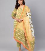 Green stripes print cotton salwar