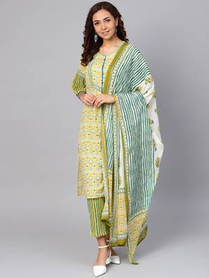 Yellow stripes print cotton salwar 1