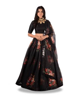 Multi Colour Digital Printed Semi Stitched Lehenga Choli 1