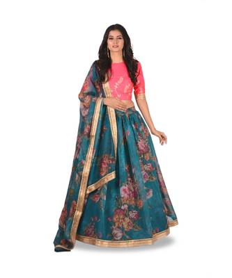 Multi Colour Digital Printed Semi Stitched Lehenga Choli 1