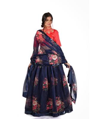 Multi Colour Digital Printed Semi Stitched Lehenga Choli 1