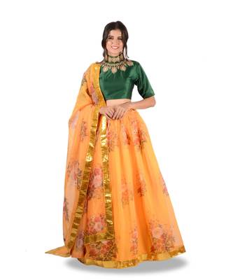 Multi Colour Digital Printed Semi Stitched Lehenga Choli 1