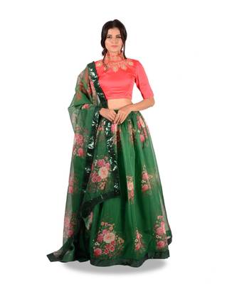 Multi Colour Digital Printed Semi Stitched Lehenga Choli 1