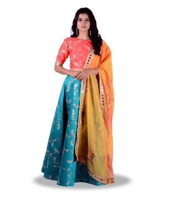Sky Blue Embroidery Work  Semi Stitched Lehenga Choli 1
