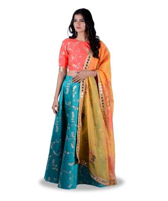Peach Embroidery Work  Semi Stitched Lehenga Choli 1