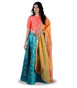 Peach Embroidery Work  Semi Stitched Lehenga Choli