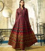 Wine Printed Chanderi Ethnic Kurtis