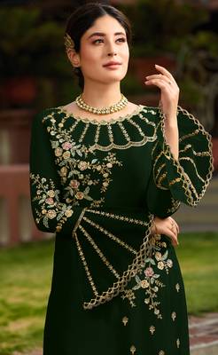 Dark-green embroidered faux georgette salwar 2