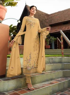 Light-mustard embroidered faux georgette salwar 1