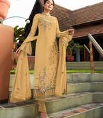 Light-mustard embroidered faux georgette salwar