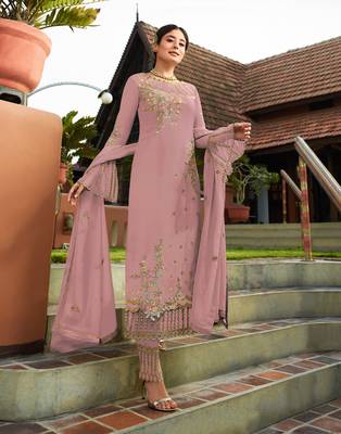 Pink embroidered faux georgette salwar 1
