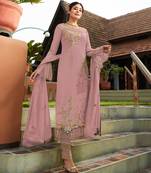 Pink embroidered faux georgette salwar