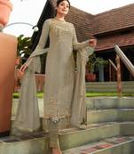 Slate-grey embroidered faux georgette salwar