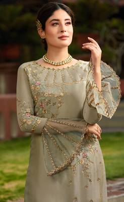 Slate-grey embroidered faux georgette salwar 2