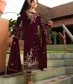 Wine embroidered faux georgette salwar