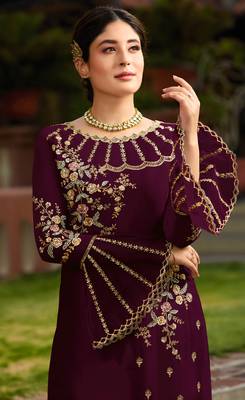 Wine embroidered faux georgette salwar 2