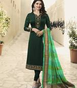 Dark-green embroidered satin salwar
