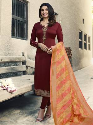 Maroon embroidered satin salwar 1