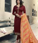 Maroon embroidered satin salwar