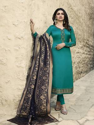 Turquoise embroidered satin salwar 1