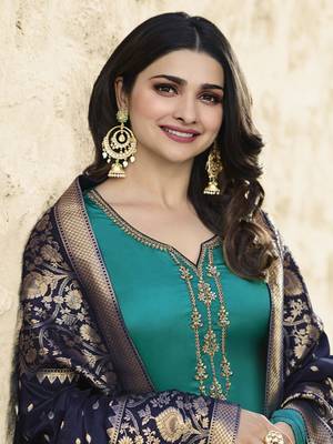 Turquoise embroidered satin salwar 2
